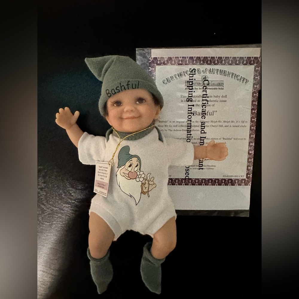 Bashful Dwarf Porcelain Baby Doll with Hat